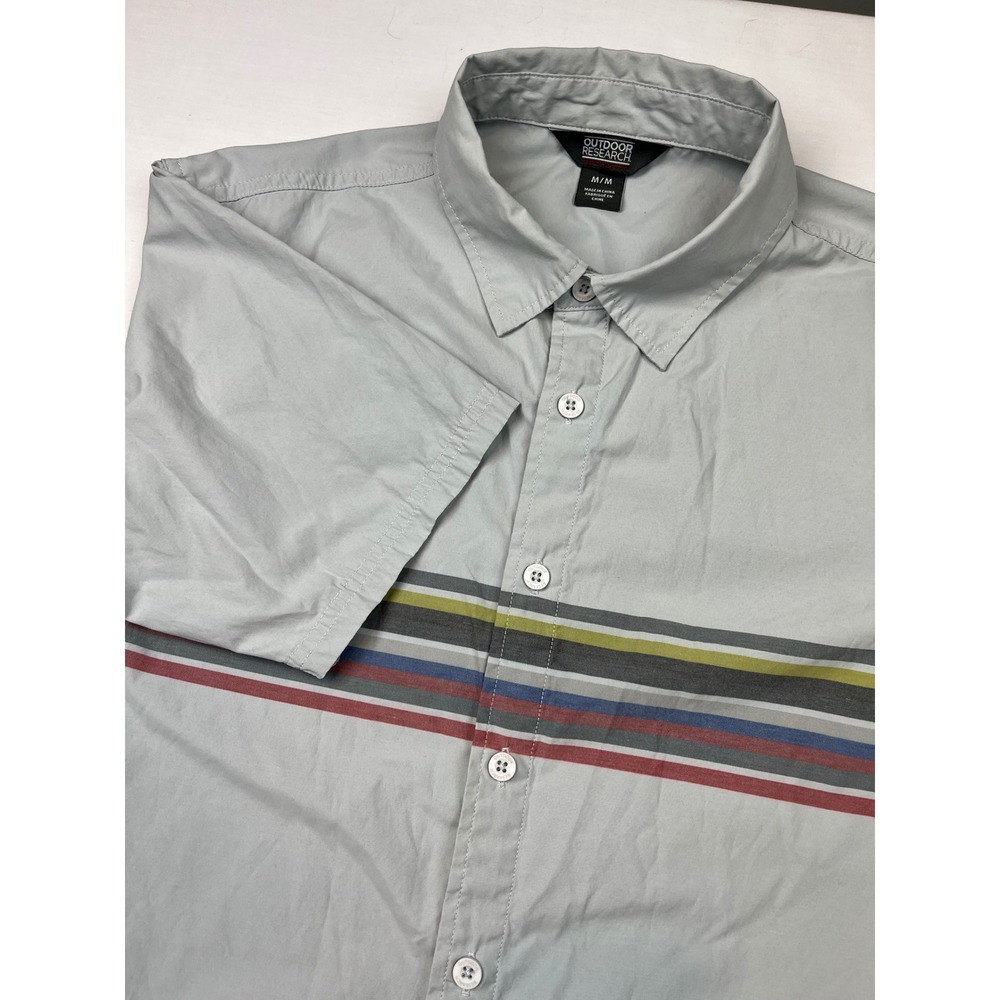 Outdoor Research EUC Strata Shirt Men M Grey Striped Short Sleeve Button Up